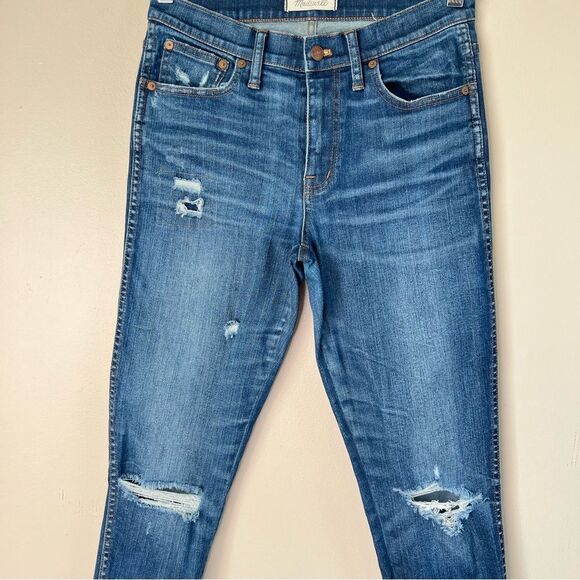 Madewell High-Riser Skinny Distressed Ripped Medium Wash Boot Jeans Size 28 Tall - Picture 4 of 15